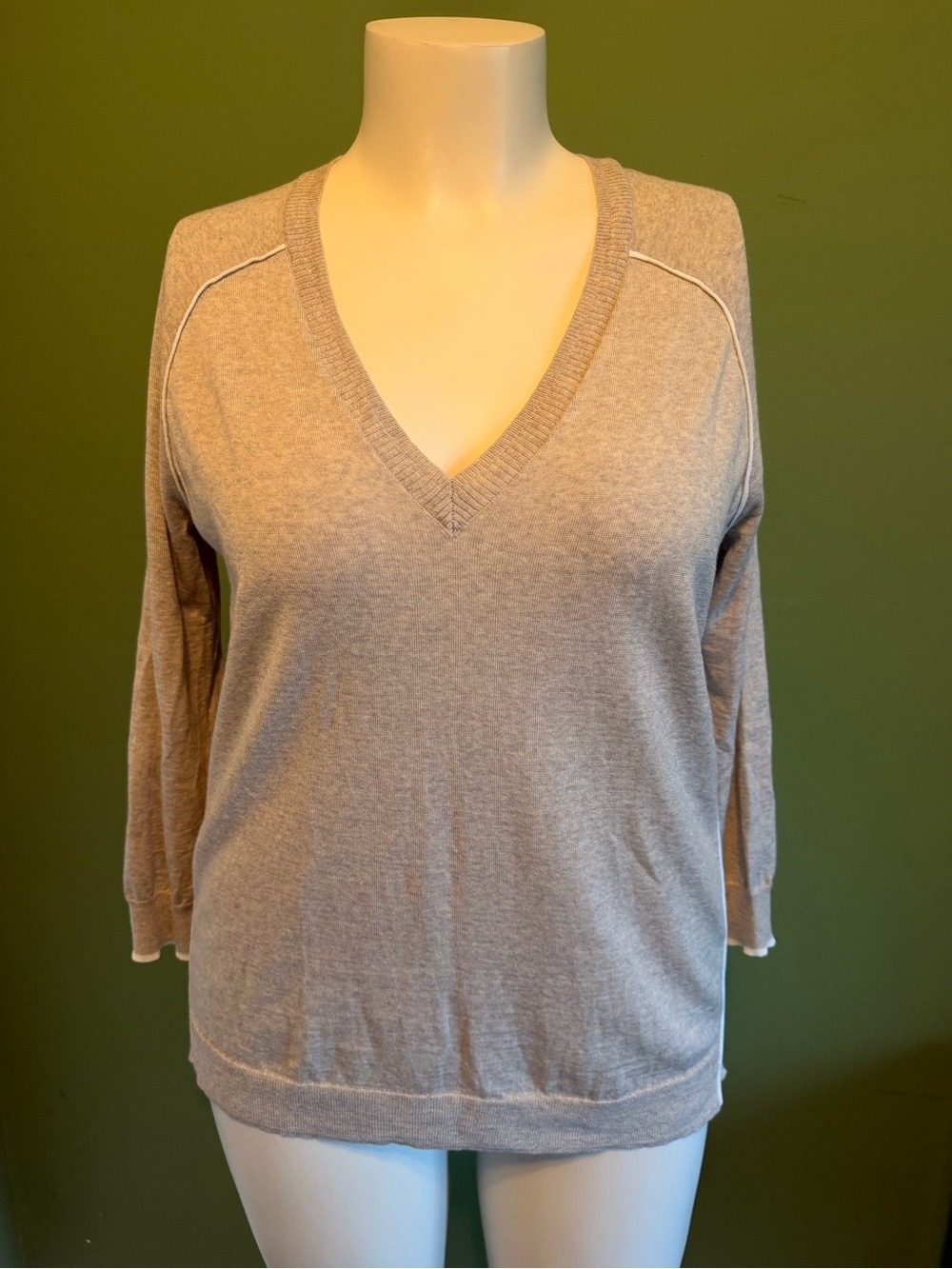 J.Crew Light Taupe V-Neck merino wool Knit sweater Top